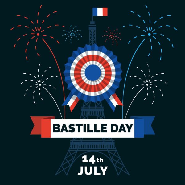 Cette image représente la tour Eiffel pour souhaiter un joyeux 14 juillet