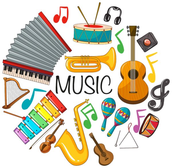 Cette image représente des instruments pour célébrer la fête de la musique